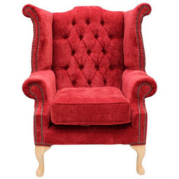 Chesterfield High Back Wing Chair Velluto Post Box Fabric In Queen Anne Style - thumbnail 2