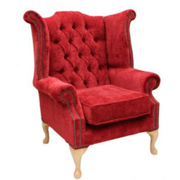 Chesterfield High Back Wing Chair Velluto Post Box Fabric In Queen Anne Style - thumbnail 1