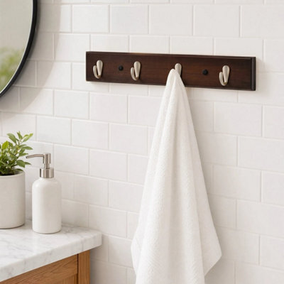 Brown Wall-Mounted Coat Rack 45.5 Cm Stylish Bamboo Base With 4 Matte Nickel Hooks - image 1
