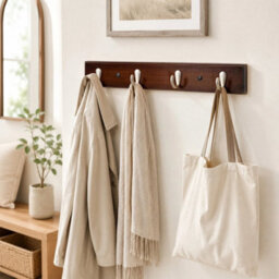 Brown Wall-Mounted Coat Rack 45.5 Cm  Stylish Bamboo Base With 4 Matte Nickel Hooks - thumbnail 4