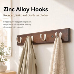 Brown Wall-Mounted Coat Rack 45.5 Cm  Stylish Bamboo Base With 4 Matte Nickel Hooks - thumbnail 3