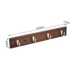 Brown Wall-Mounted Coat Rack 45.5 Cm  Stylish Bamboo Base With 4 Matte Nickel Hooks - thumbnail 2