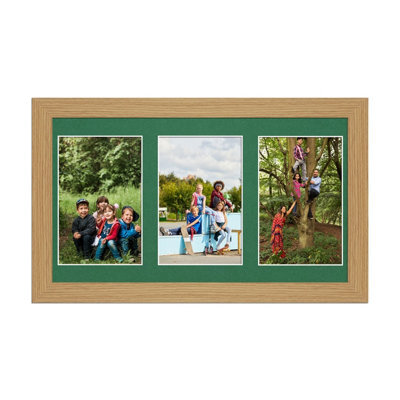 AK Frames 40X20Cm Light Oak Modern Multi Photo Frame With Emerald Mount - Holds 3 Apertures (3X) 6X4 Photos - image 1
