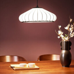 Wyld And Coco Modern Pleated Nylon Pendant Lamp With Black Trim - White, 38Cm X 75Cm - thumbnail 2