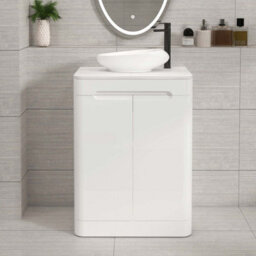Royal Bathrooms Venice 600mm Gloss White Freestanding Bathroom Countertop Vanity Unit 2 Door With Nova Basin - thumbnail 1