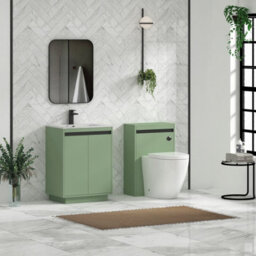 Royal Bathrooms Orion 600mm Mint Sage 2 Door Floor Standing Bathroom Vanity Unit With Carrara White Basin & Black Accent Trim - thumbnail 3