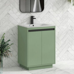 Royal Bathrooms Orion 600mm Mint Sage 2 Door Floor Standing Bathroom Vanity Unit With Carrara White Basin & Black Accent Trim - thumbnail 6