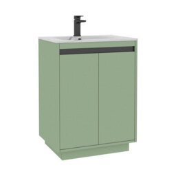 Royal Bathrooms Orion 600mm Mint Sage 2 Door Floor Standing Bathroom Vanity Unit With Carrara White Basin & Black Accent Trim - thumbnail 7