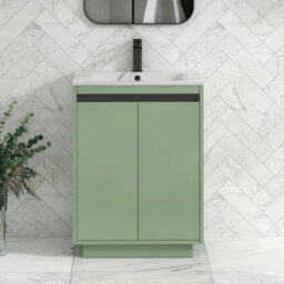 Royal Bathrooms Orion 600mm Mint Sage 2 Door Floor Standing Bathroom Vanity Unit With Carrara White Basin & Black Accent Trim - thumbnail 1