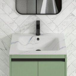 Royal Bathrooms Orion 600mm Mint Sage 2 Door Floor Standing Bathroom Vanity Unit With Carrara White Basin & Black Accent Trim - thumbnail 5