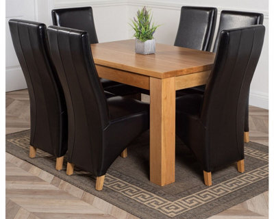 That's Furniture Dakota 152 X 87 Cm Chunky Medium Oak Dining Table And 6 Chairs Dining Set With Lola Black Leather Chairs - image 1
