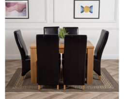 That's Furniture Dakota 152 X 87 Cm Chunky Medium Oak Dining Table And 6 Chairs Dining Set With Lola Black Leather Chairs - thumbnail 2