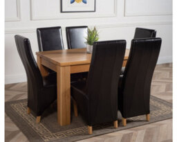 That's Furniture Dakota 152 X 87 Cm Chunky Medium Oak Dining Table And 6 Chairs Dining Set With Lola Black Leather Chairs - thumbnail 3