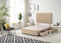 "Somnior Beds Platinum Divan Bed Base With 2 Drawers & 30"" Headboard - Plush Velvet, Beige, 3Ft Single" - thumbnail 1