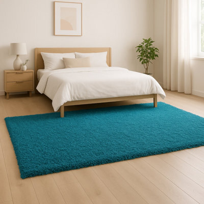 Uetian Teal Blue Shaggy Rug Soft 5Cm Thick Pile Non Shedding Living Room Area Rug 160X230 Cm - image 1