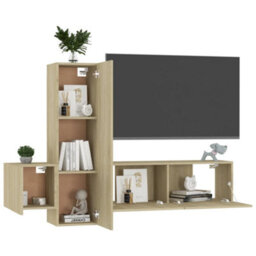 Berkfield 3 Piece Tv Cabinet Set Sonoma Oak Engineered Wood - thumbnail 3