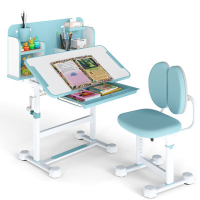 Gainoom Kid's Blue Study Desk & Chair Set Height-Adjustable Children Study Desk - image 1
