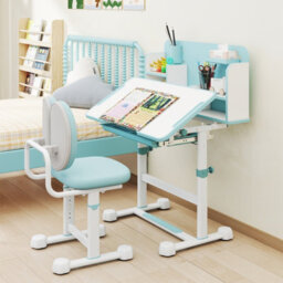 Gainoom Kid's Blue Study Desk & Chair Set Height-Adjustable Children Study Desk - thumbnail 4