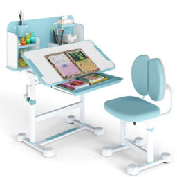 Gainoom Kid's Blue Study Desk & Chair Set Height-Adjustable Children Study Desk - thumbnail 1