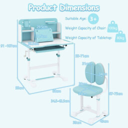 Gainoom Kid's Blue Study Desk & Chair Set Height-Adjustable Children Study Desk - thumbnail 2