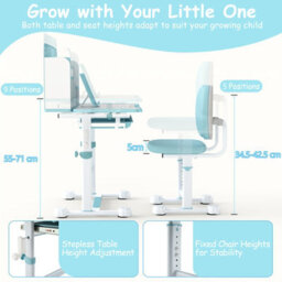 Gainoom Kid's Blue Study Desk & Chair Set Height-Adjustable Children Study Desk - thumbnail 5