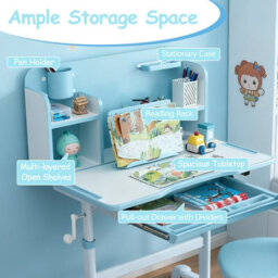 Gainoom Kid's Blue Study Desk & Chair Set Height-Adjustable Children Study Desk - thumbnail 6
