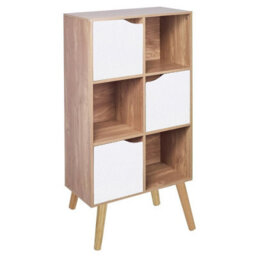 Urbn-Living White, Pine - Oak 6-Tier 3-Door Cube Shelving Unit With Scandinavian Legs