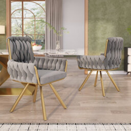 Abrihome Set Of 4, Velvet Dining Chair, Armchair, Leisure Swivel Chair With Four Metal Support Legs, Gray, - thumbnail 7