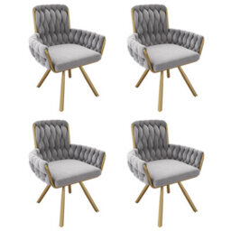 Abrihome Set Of 4, Velvet Dining Chair, Armchair, Leisure Swivel Chair With Four Metal Support Legs, Gray, - thumbnail 4