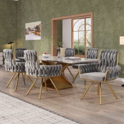 Abrihome Set Of 4, Velvet Dining Chair, Armchair, Leisure Swivel Chair With Four Metal Support Legs, Gray, - thumbnail 9