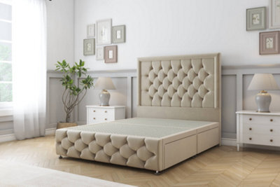 "Sloomy Vienna Almond Coniston Divan Bed 2 Drawers Left Side-26"" Strutted Headboard & 12"" Footboard 2'6 Small Single" - image 1