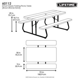 Lifetime 6Ft Folding Picnic Table Uv-Protected, Stain-Resistant, Wood Grain Finish, Seats 8, With Umbrella Hole & Steel Frame - thumbnail 5