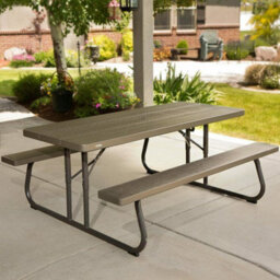 Lifetime 6Ft Folding Picnic Table Uv-Protected, Stain-Resistant, Wood Grain Finish, Seats 8, With Umbrella Hole & Steel Frame - thumbnail 2