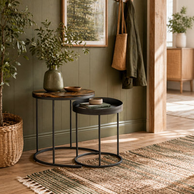 Wyld Haus Renovi Set Of 2 Metal And Wood Nesting Tables - Rustic Brown And Black - Industrial Style - image 1