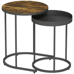 Wyld Haus Renovi Set Of 2 Metal And Wood Nesting Tables - Rustic Brown And Black - Industrial Style - thumbnail 2