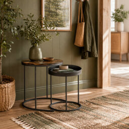 Wyld Haus Renovi Set Of 2 Metal And Wood Nesting Tables - Rustic Brown And Black - Industrial Style - thumbnail 1