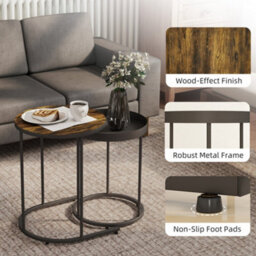 Wyld Haus Renovi Set Of 2 Metal And Wood Nesting Tables - Rustic Brown And Black - Industrial Style - thumbnail 6