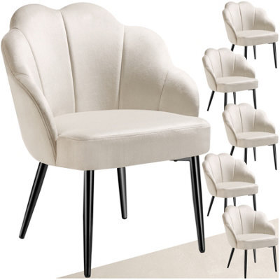 Tectake Set Of 6 Accent Chair Hellen - Velvet Cover, Padded, Extra-Wide Shell-Shaped Backrest  - Cream/black
