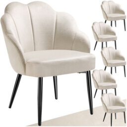 Tectake Set Of 6 Accent Chair Hellen - Velvet Cover, Padded, Extra-Wide Shell-Shaped Backrest  - Cream/black - thumbnail 1