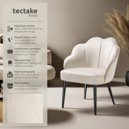Tectake Set Of 6 Accent Chair Hellen - Velvet Cover, Padded, Extra-Wide Shell-Shaped Backrest  - Cream/black - thumbnail 2