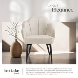 Tectake Set Of 6 Accent Chair Hellen - Velvet Cover, Padded, Extra-Wide Shell-Shaped Backrest  - Cream/black - thumbnail 5
