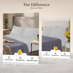 Oxford Homeware Grey Flat Sheet 100% Egyptian Cotton 200 Thread Count Soft Easy Care Bedding Sheet (W)225Cmx(L)275Cm (Double) - thumbnail 5