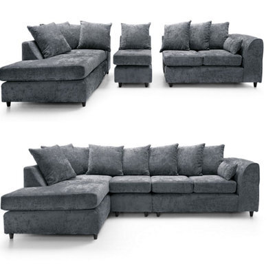 Furnishings For Less UK Monaco Chenille Fabric 5 Seater L Shaped Corner Sofa  Grey Left Hand Facing - image 1