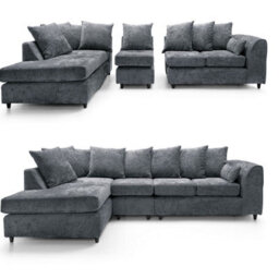 Furnishings For Less UK Monaco Chenille Fabric 5 Seater L Shaped Corner Sofa  Grey Left Hand Facing - thumbnail 1