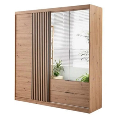 Arte Mallorca W203 Cm Sliding Wardrobe In Oak Sonoma - Mirrored Door With Black Lamellas - image 1