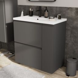 GoodHome Levanna Matt Grey Freestanding Bathroom Cabinet (H) 850mm (W) 800mm - thumbnail 5