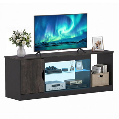 Grey Modern Media Console Table With Adjustable Glass Shelf Cabinet & Compartment - image 1
