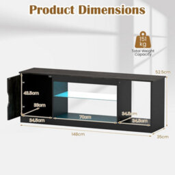 Grey Modern Media Console Table With Adjustable Glass Shelf Cabinet & Compartment - thumbnail 2