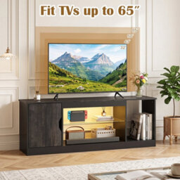 Grey Modern Media Console Table With Adjustable Glass Shelf Cabinet & Compartment - thumbnail 6