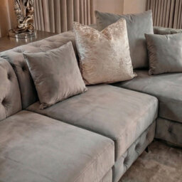 Monaco 4 Seater Chesterfield Chaise Sofa Grey Velvet U Shaped Chaise- Deep Buttoned Cushions Upholstery Couch Lounge - thumbnail 3